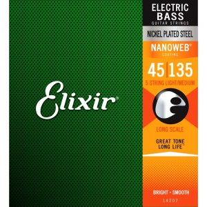 Elixir Bass 5-String Nickel Plated Light Medium 45 - 135 Long Scale Bass Strings